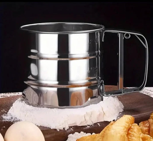 Cana din Inox cu Sita pentru Cernut Faina sau Zahar