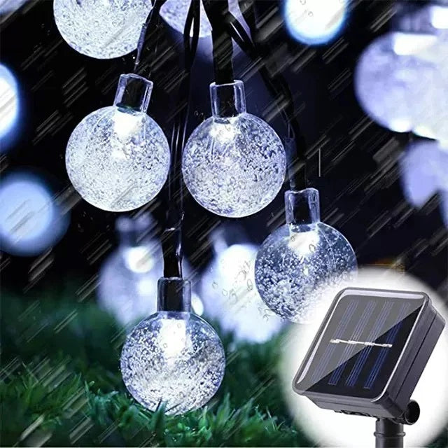 Decoratiune cu Incarcare Solara, 5 Metri, 30 Globulete - Alb Rece