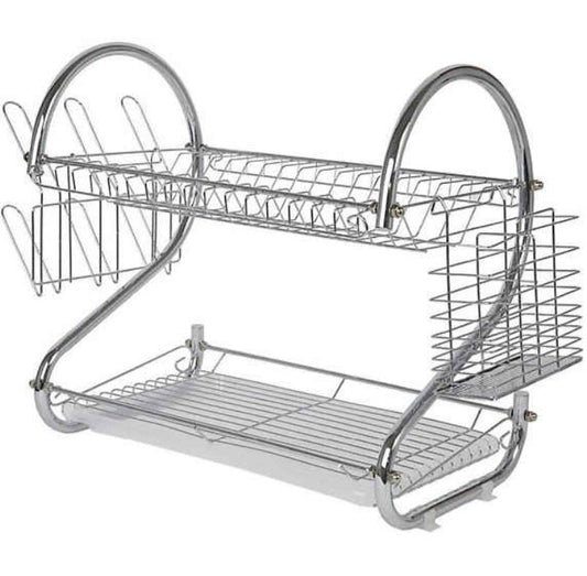 Suport Etajat Vase Bucatarie cu Tavita de Scurgere, Suport Pahare si Tacamuri – Organizator Compact 2 Nivele