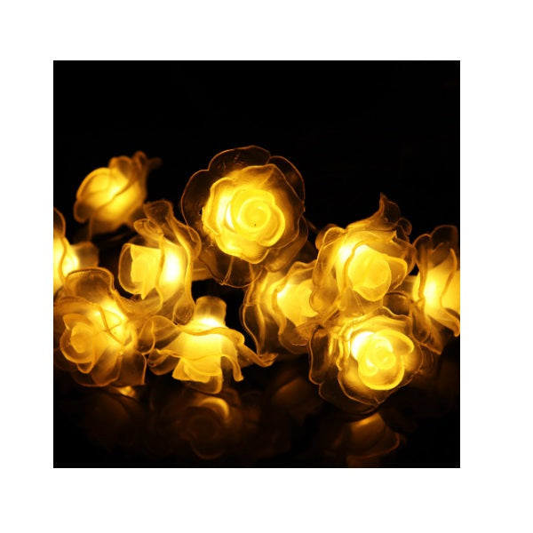 Decoratiune solara 50 LED, ghirlanda luminoasa cu trandafiri alb cald