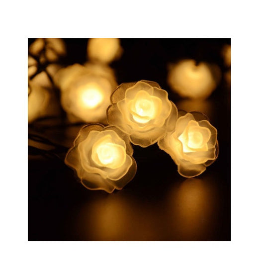 Decoratiune solara 50 LED, ghirlanda luminoasa cu trandafiri alb cald