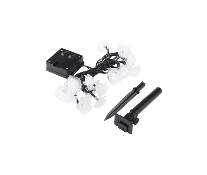 Decoratiune solara 50 LED, ghirlanda luminoasa cu trandafiri alb cald