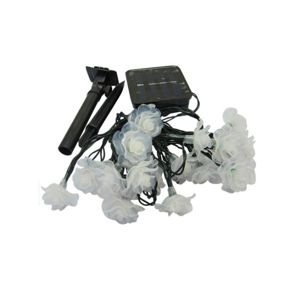 Decoratiune solara 50 LED, ghirlanda luminoasa cu trandafiri alb cald
