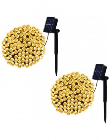 Set 2 x Decoratiune cu Incarcare Solara 100 LED, 10 Metri - Alb Cald