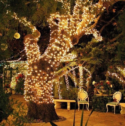 Set 2 x Decoratiune cu Incarcare Solara 100 LED, 10 Metri - Alb Cald