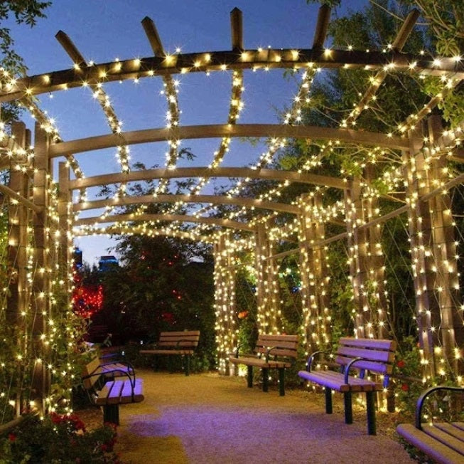 Set 2 x Decoratiune cu Incarcare Solara 100 LED, 10 Metri - Alb Cald