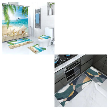 Set Pentru Baie 4 Piese + Set 2 x Covoare pentru Bucatarie