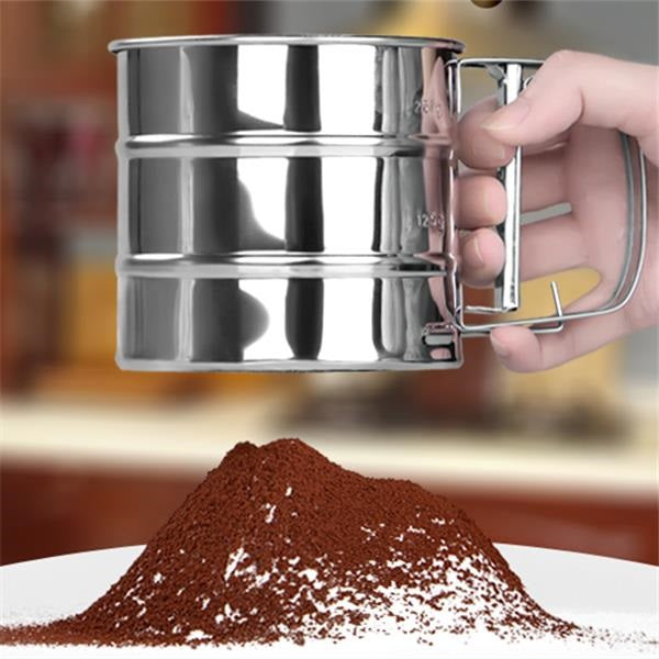 Cana din Inox cu Sita pentru Cernut Faina sau Zahar