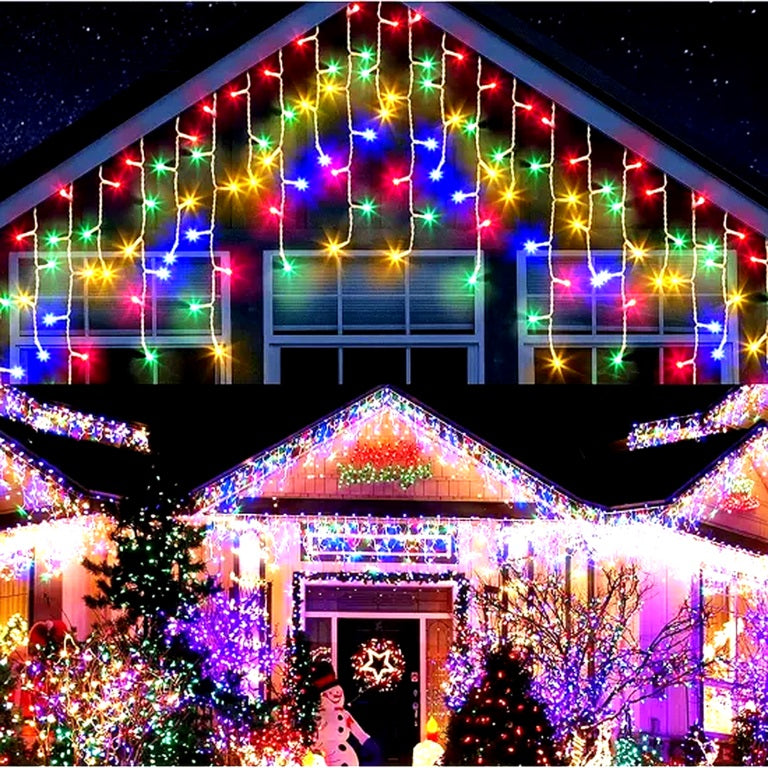 Set 2 x Decoratiune- Franjuri, cu LED-uri Tip Turturi, 12 metri - multicolora