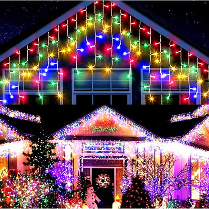 Set 2 x Decoratiune- Franjuri, cu LED-uri Tip Turturi, 12 metri - multicolora