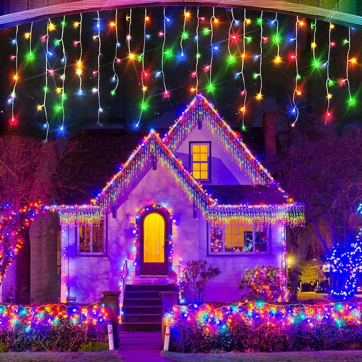 Set 2 x Decoratiune- Franjuri, cu LED-uri Tip Turturi, 12 metri - multicolora