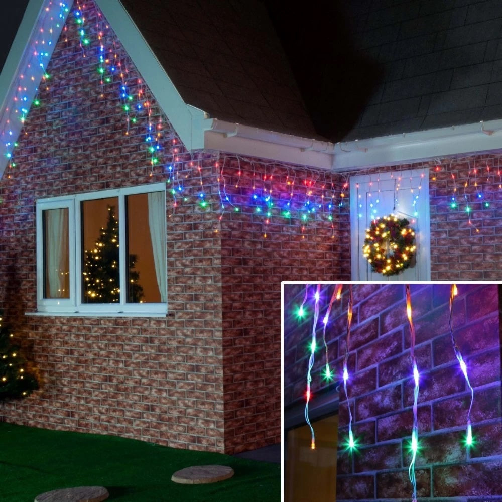 Set 2 x Decoratiune- Franjuri, cu LED-uri Tip Turturi, 12 metri - multicolora