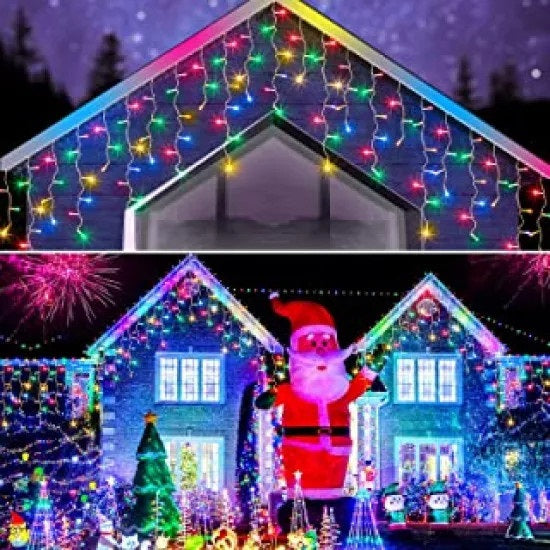 Set 2 x Decoratiune- Franjuri, cu LED-uri Tip Turturi, 12 metri - multicolora