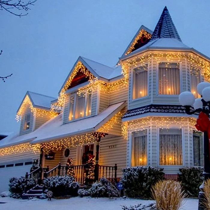 Decoratiune- Franjuri, cu LED-uri Tip Turturi, 12 metri - Alb Cald
