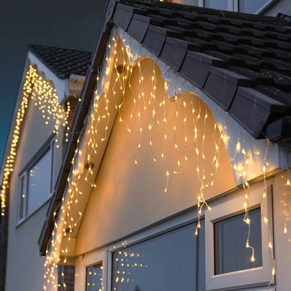 Decoratiune- Franjuri, cu LED-uri Tip Turturi, 12 metri - Alb Cald