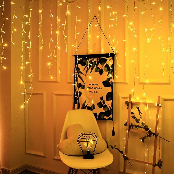 Decoratiune- Franjuri, cu LED-uri Tip Turturi, 12 metri - Alb Cald