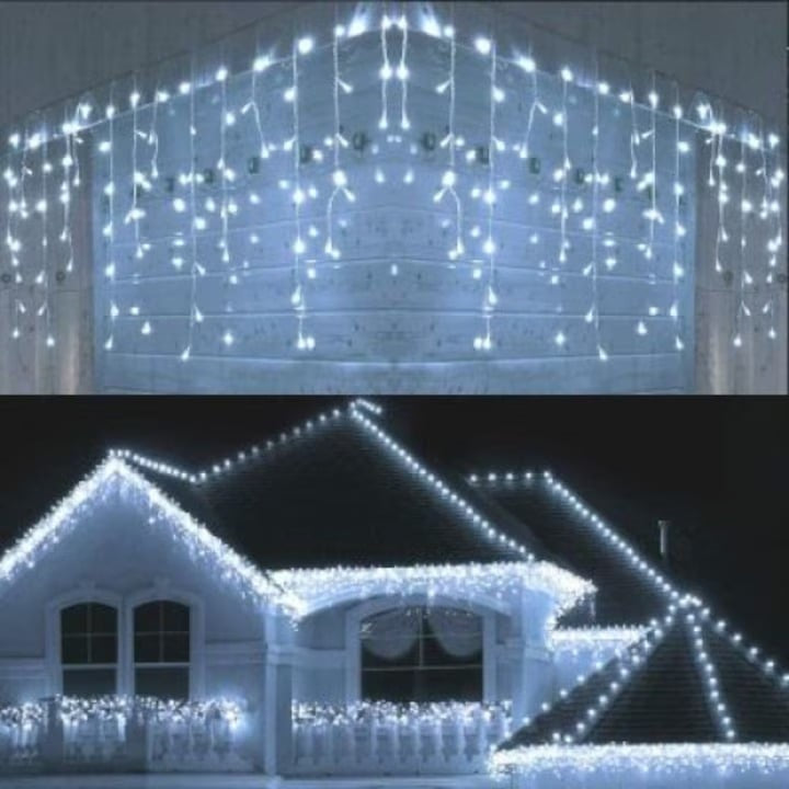 Decoratiune - Franjuri, cu LED-uri Tip Turturi, 12 metri - Alb Rece