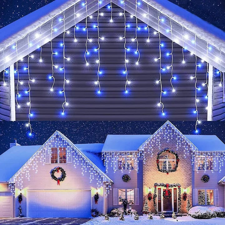 Decoratiune - Franjuri, cu LED-uri Tip Turturi, 12 metri - Albastru