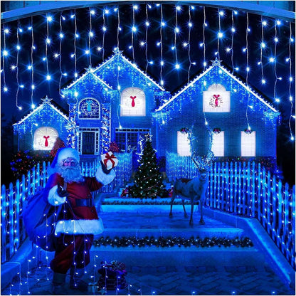 Set 2 x Decoratiune - Franjuri, cu LED-uri Tip Turturi, 12 metri - Albastru