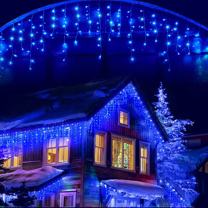 Set 2 x Decoratiune - Franjuri, cu LED-uri Tip Turturi, 12 metri - Albastru