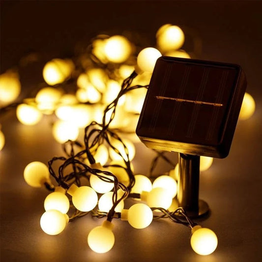 Set 2 x Decoratiune cu Incarcare Solara, 5 Metri, 30 Globulete - Alb Cald