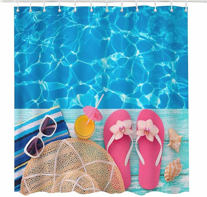 Set Pentru Baie: Perdea, Covorase Si Husa De Toaleta -  Summer Beach